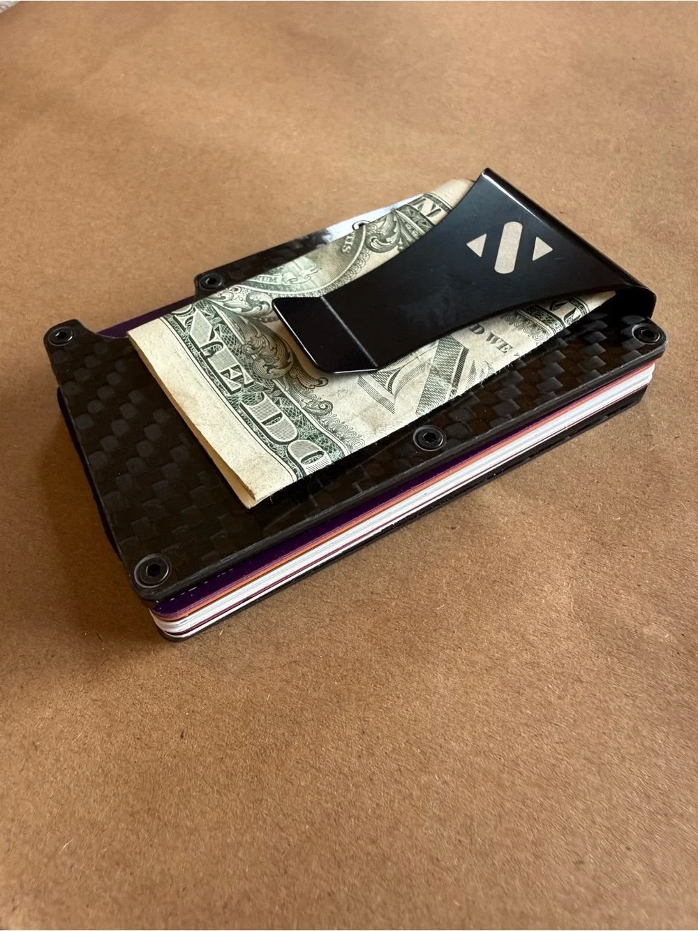 Slim Carbon Fiber Wallet with Money Clip - Black